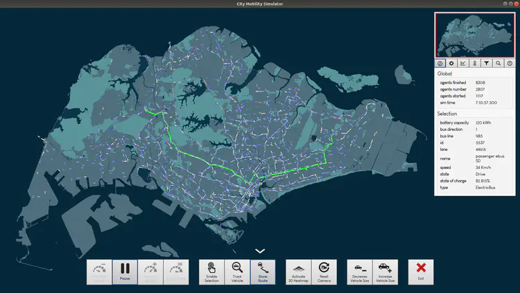 City-scale modeling of the Singapore public bus network, including all bus lines, termini and depots.